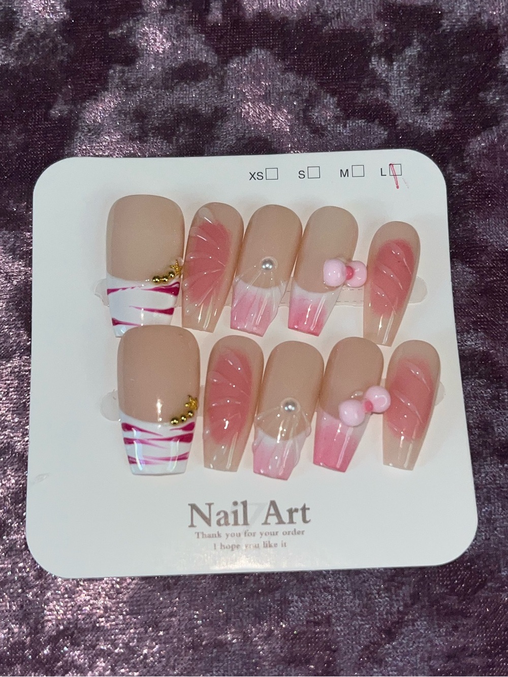 Pink Ombre Floral & Pearl False Nail Set
